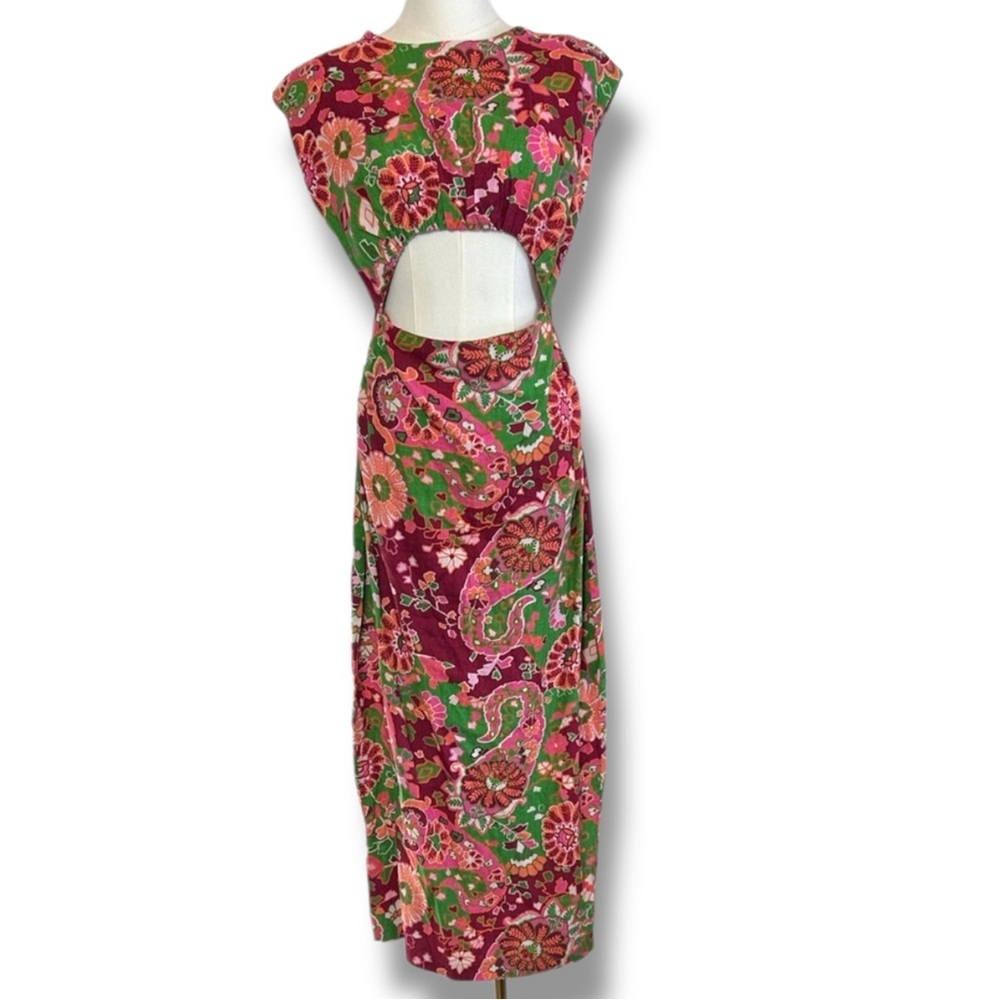 Linen‎ and Life Dress Floral Maxi Long Pink Green Red Orange Size Medium
